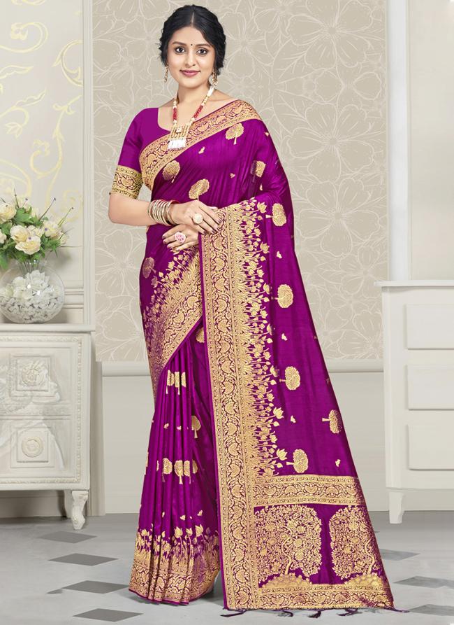 Silk Violet Festival Wear Zari Work Saree